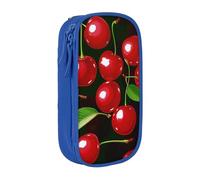JKSEEPYN Red Cherries Printed Double-Layer Pencil Case, Blue Large Capacity Cute Pen Pencil Pouch for School, Office, Travel, or Makeup Organizer