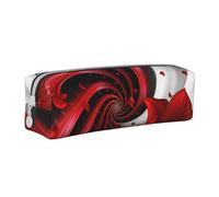 JKSEEPYN Red Flower Vortex Spiral Printed Leather Zipper Pencil Case,Printed Minimalist Ultra-Thin Design School Pencil Bag Cosmetic Pouch
