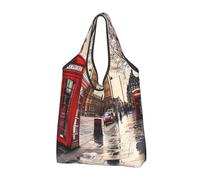 JKSEEPYN Red Phone Booth London Street Printed Foldable Shopping Bags Reusable Washable Shoulder Grocery Tote Bags Daily Utility bag, 1 PCS