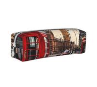JKSEEPYN Red Phone Booth London Street Printed Leather Pencil Case for Students Girls Boys - Simple Stationery Organizer Makeup Pouch for School Office Travel