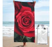 JKSEEPYN Red Rose Printed Microfiber Beach Towel 80x160 CM Quick-Dry Bath Towels with PVC Bag for Bathroom Travel Swimming Gym Camping