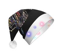 JKSEEPYN Rhinestone butterfly Printed Adult Plush Christmas Hat LED Light Up Santa Hat for Xmas New Year Party