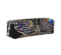JKSEEPYN Rhinestone Butterfly Printed Leather Pencil Case for Students Girls Boys - Simple Stationery Organizer Makeup Pouch for School Office Travel