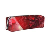 JKSEEPYN Romantic Valentine's Day Heart Printed Leather Zipper Pencil Case,Printed Minimalist Ultra-Thin Design School Pencil Bag Cosmetic Pouch