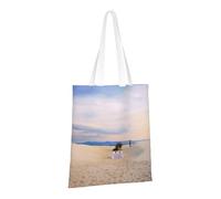 JKSEEPYN Romantic White Sand Landscape Printed Reusable Canvas Tote Bag Shopping Bags Washable Shoulder Grocery Tote Bags Daily Utility bag