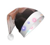 JKSEEPYN Rose Color Blush and Black Printed Adult Plush Christmas Hat LED Light Up Santa Hat for Xmas New Year Party