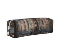 JKSEEPYN Rustic Stall Wooden Door Printed Leather Pencil Case for Students Girls Boys - Simple Stationery Organizer Makeup Pouch for School Office Travel