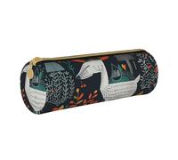 JKSEEPYN Scandinavian Animals Printed Leather Pencil Case for Students Girls Boys - Round Stationery Organizer Makeup Pouch for School Office Travel