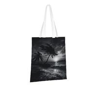 JKSEEPYN Sea and tree in the night Printed Reusable Canvas Tote Bag Shopping Bags Washable Shoulder Grocery Tote Bags Daily Utility bag