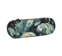 JKSEEPYN Sea Animals Calf Printed Hard Shell Leather Pencil Case & Makeup Bag, Stylish Organizer for School, Office, and Travel