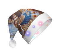 JKSEEPYN Shells on the beach Printed Adult Plush Christmas Hat LED Light Up Santa Hat for Xmas New Year Party