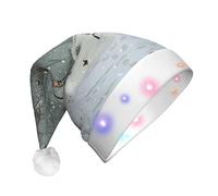 JKSEEPYN Snow Falling in The Park Printed Adult Plush Christmas Hat LED Light Up Santa Hat for Xmas New Year Party
