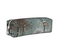 JKSEEPYN Snow Falling in The Park Printed Leather Pencil Case for Students Girls Boys - Simple Stationery Organizer Makeup Pouch for School Office Travel