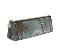 JKSEEPYN Snow Falling in The Park Printed Pencil Case for Students Girls Boys - Triangle PVC Leather Stationery Organizer Makeup Pouch for School Office Travel