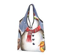 JKSEEPYN Snowman Squirrel Owl Printed Shopping Bags Foldable Reusable Washable Shoulder Grocery Tote Bags Daily Utility bag, 3 PCS