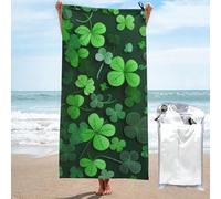 JKSEEPYN St Patricks Day Leaves Printed Microfiber Beach Towel 70x140 CM Quick-Dry Bath Towels with PVC Bag for Bathroom Travel Swimming Gym Camping