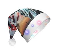 JKSEEPYN Statue of Liberty Flag Printed Adult Plush Christmas Hat LED Light Up Santa Hat for Xmas New Year Party
