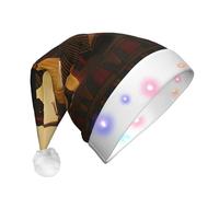 JKSEEPYN Sun Old Egyptian Timeless Grace Printed Adult Plush Christmas Hat LED Light Up Santa Hat for Xmas New Year Party