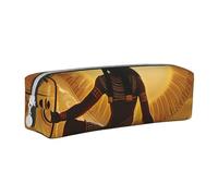 JKSEEPYN Sun Old Egyptian Timeless Grace Printed Leather Pencil Case for Students Girls Boys - Simple Stationery Organizer Makeup Pouch for School Office Travel