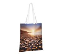 JKSEEPYN Sun The Beach with Pebbles Printed Reusable Canvas Tote Bag Shopping Bags Washable Shoulder Grocery Tote Bags Daily Utility bag