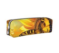 JKSEEPYN Sunflower Butterfly Sunny Printed Leather Pencil Case for Students Girls Boys - Simple Stationery Organizer Makeup Pouch for School Office Travel