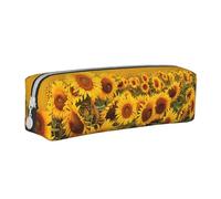 JKSEEPYN Sunflower Field Printed Leather Pencil Case for Students Girls Boys - Simple Stationery Organizer Makeup Pouch for School Office Travel