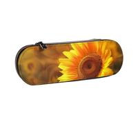 JKSEEPYN Sunny Sunflower Butterfly Printed Hard Shell Leather Pencil Case & Makeup Bag, Stylish Organizer for School, Office, and Travel