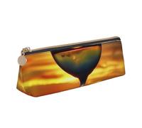 JKSEEPYN Sunset Wine Glass Printed Pencil Case for Students Girls Boys - Triangle PVC Leather Stationery Organizer Makeup Pouch for School Office Travel