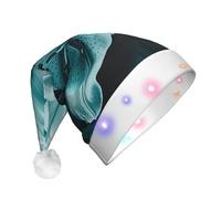 JKSEEPYN Teal Lily Printed Adult Plush Christmas Hat LED Light Up Santa Hat for Xmas New Year Party