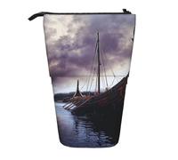JKSEEPYN Telescopic Pencil Case Pen Bag, Ancient Times Boat Prints Cute Pencil Organizer, Portable Pencil Bag for School Office Travel