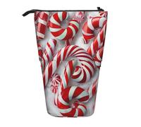 JKSEEPYN Telescopic Pencil Case Pen Bag, Candy Canes in Snow Prints Cute Pencil Organizer, Portable Pencil Bag for School Office Travel