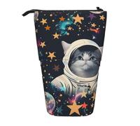 JKSEEPYN Telescopic Pencil Case Pen Bag, Fun cat Astronaut Prints Cute Pencil Organizer, Portable Pencil Bag for School Office Travel