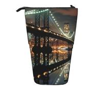 JKSEEPYN Telescopic Pencil Case Pen Bag, New York Manhattan Bridge Night Prints Cute Pencil Organizer, Portable Pencil Bag for School Office Travel