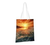 JKSEEPYN The Beach Sunset Printed Reusable Canvas Tote Bag Shopping Bags Washable Shoulder Grocery Tote Bags Daily Utility bag