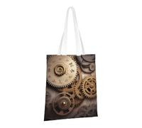 JKSEEPYN The Clocks Theme Gears Printed Reusable Canvas Tote Bag Shopping Bags Washable Shoulder Grocery Tote Bags Daily Utility bag