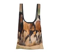 JKSEEPYN Three running horses Printed Foldable Shopping Bags Reusable Water Resistant Shoulder Grocery Tote Bags Daily Utility bag 1PCS
