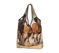 JKSEEPYN Three running horses Printed Shopping Bags Foldable Reusable Washable Shoulder Grocery Tote Bags Daily Utility bag, 1 PCS
