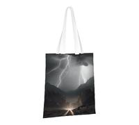 JKSEEPYN Thunder Landscape Printed Reusable Canvas Tote Bag Shopping Bags Washable Shoulder Grocery Tote Bags Daily Utility bag