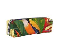 JKSEEPYN Tropical Bird of Paradise Printed Leather Pencil Case for Students Girls Boys - Simple Stationery Organizer Makeup Pouch for School Office Travel