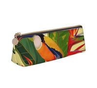 JKSEEPYN Tropical Bird of Paradise Printed Pencil Case for Students Girls Boys - Triangle PVC Leather Stationery Organizer Makeup Pouch for School Office Travel