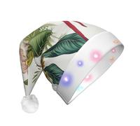 JKSEEPYN Tropical Flower Leaf Parrot Printed Adult Plush Christmas Hat LED Light Up Santa Hat for Xmas New Year Party