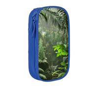JKSEEPYN Tropical Rainforest Printed Double-Layer Pencil Case, Blue Large Capacity Cute Pen Pencil Pouch for School, Office, Travel, or Makeup Organizer