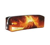 JKSEEPYN Volcano Printed Leather Pencil Case for Students Girls Boys - Simple Stationery Organizer Makeup Pouch for School Office Travel