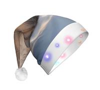 JKSEEPYN Wandering in the winter light Printed Adult Plush Christmas Hat LED Light Up Santa Hat for Xmas New Year Party