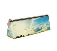 JKSEEPYN Wheat Field Printed Pencil Case for Students Girls Boys - Triangle PVC Leather Stationery Organizer Makeup Pouch for School Office Travel