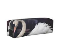 JKSEEPYN White Swan Printed Leather Pencil Case for Students Girls Boys - Simple Stationery Organizer Makeup Pouch for School Office Travel