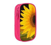 JKSEEPYN Wild Flower Sunflower Printed Double-Layer Pencil Case, Pink Large Capacity Cute Pen Pencil Pouch for School, Office, Travel, or Makeup Organizer