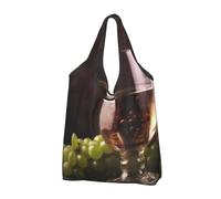 JKSEEPYN Wine Cup Printed Shopping Bags Foldable Reusable Washable Shoulder Grocery Tote Bags Daily Utility bag, 2 PCS