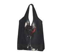 JKSEEPYN Wine Glass Printed Shopping Bags Foldable Reusable Washable Shoulder Grocery Tote Bags Daily Utility bag, 3 PCS
