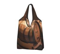 JKSEEPYN Wine Oak Container Printed Shopping Bags Foldable Reusable Washable Shoulder Grocery Tote Bags Daily Utility bag, 3 PCS